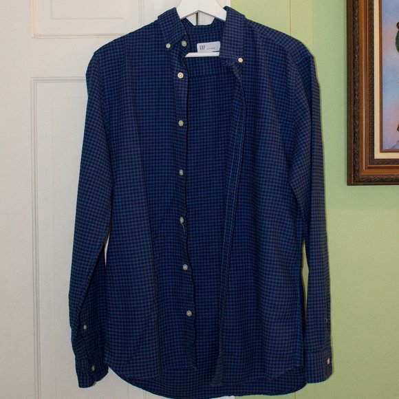 GAP Slim Fit Stretch Blue Plaid Shirt - Picture 3 of 4